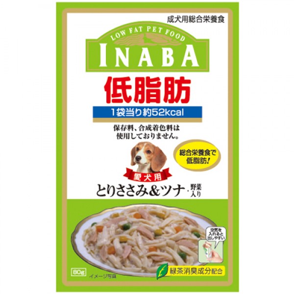 INABA - IRD-08 低脂肪軟包狗糧 ( 雞小胸肉&金倉魚.蔬菜 )80g