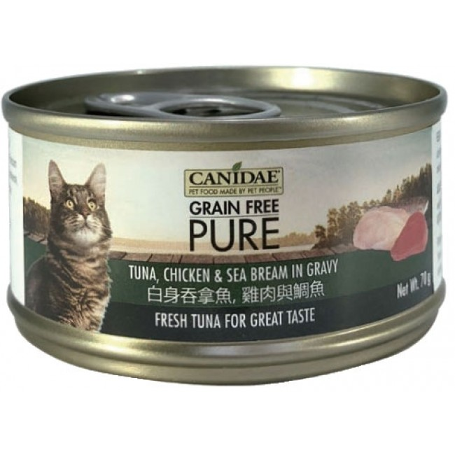 CANIDAE® PURE 白身吞拿鱼，鸡肉与鯛鱼貓罐头 (肉块) 70g
