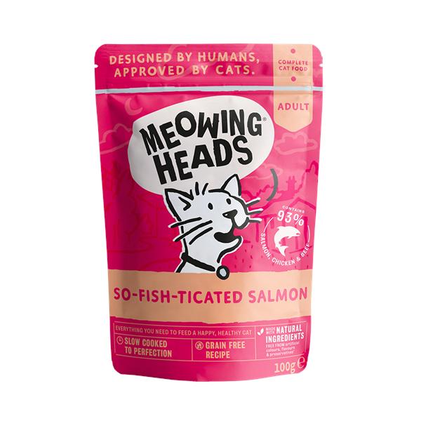 Meowing Heads无谷物成貓用主食湿包-93%三文鱼、鸡肉&草饲牛100g