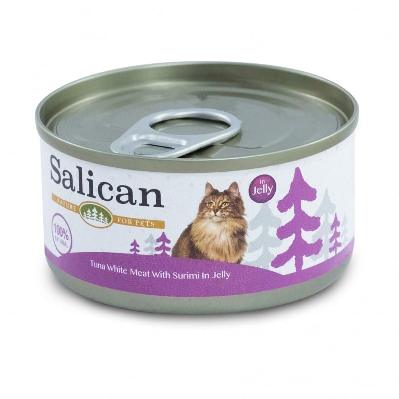 SALICAN 經典吞拿魚系列 吞拿魚蟹 TUNA WHITE MEAT WITH SURIMI IN JELLY 主食罐 紫 85G