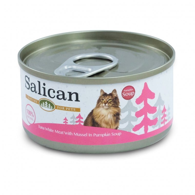 Salican 經典吞拿魚系列 吞拿魚藍貝南瓜湯 Tuna White Meat with mussel in pumpkin Soup 主食罐 桃 85g