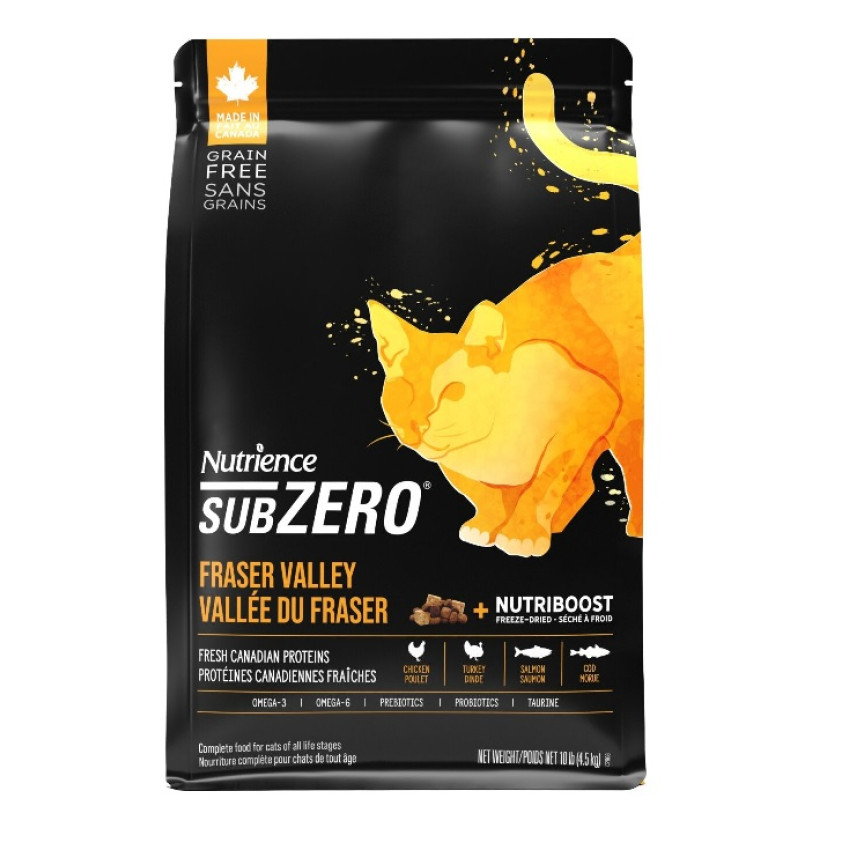 Nutrience SubZero 冷冻脫水鲜鸡肉 无谷物鸡+火鸡+海鱼 全貓配方 10LB [C2906] (黑底黃) 新磅数